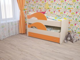 Кровать детская Радуга 1600 Млечный дуб/Оранжевый в Татарске - tatarsk.katalogmebeli.com | фото